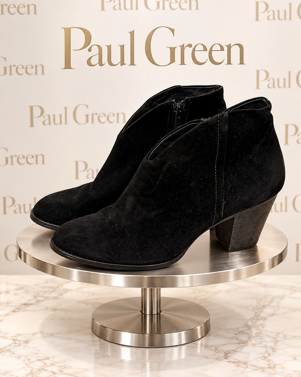 Paul Green Black Suede Ankle Booties Block Heel Women’s 10 UK 7.5